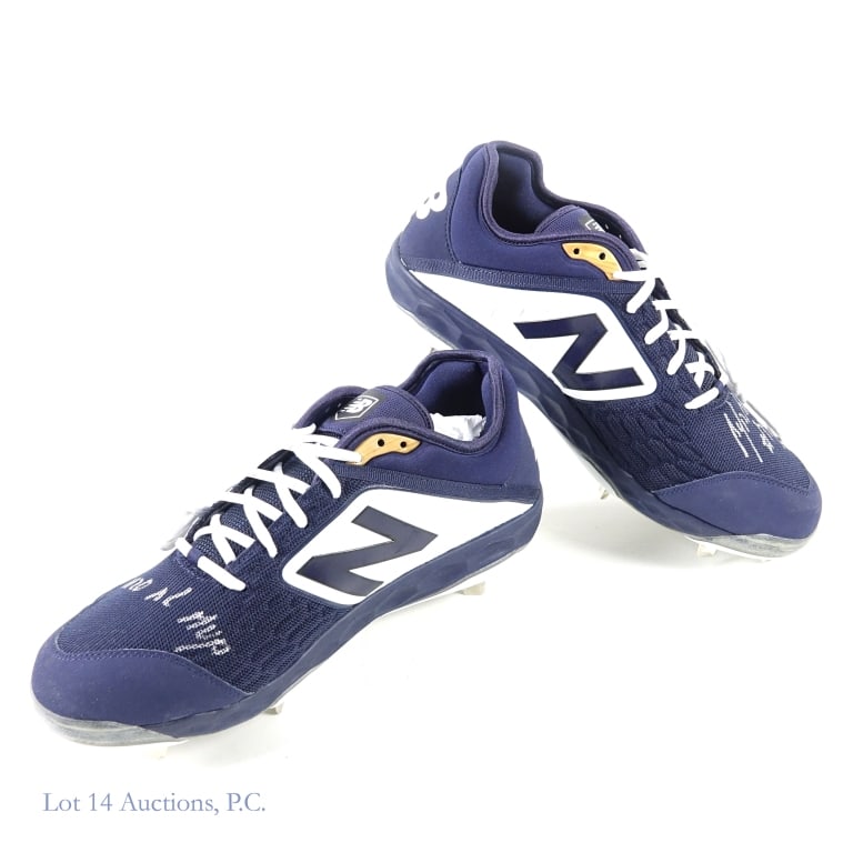 New Balance Cleats Jose Abreu Signed (Beckett): Pair of black & white New Balance L3000TN4 cleats. Left cleat is signed in silver on the toe by Jose Abreu (inscribed #79). The toe on the right cleat is inscribed "2020 AL MVP". Cleats are