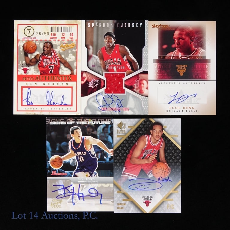 Chicago Bulls Rookie Auto Cards (5): Five (5) Chicago Bulls rookie auto cards - Ben Gordon, Jamal Crawford, Joakim Noah, Luol Deng, and Kirk Hinrich.