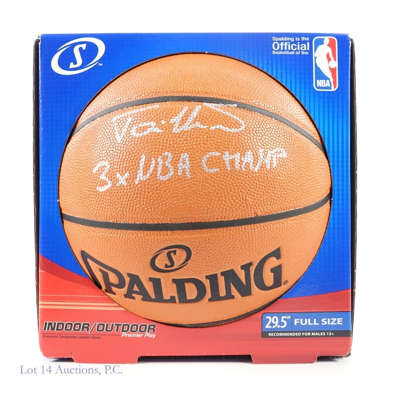 Toni Kukoc Signed Basketball: Spalding NBA Game Ball Series basketball (Adam Silver, Commissioner) signed by the "Croatian Sensation", Toni Kukoc. Kukoc has signed in silver with the inscription "3x NBA Champ". Includes COA