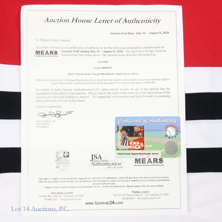 Patrick Kane Signed Blackhawks Jersey (Schwartz) - 2