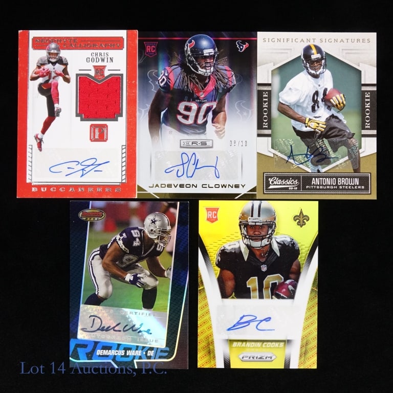 5 Football Rookie Auto Cards - Godwin, Ware, Cooks, Clowney, Brown (1 of 2)