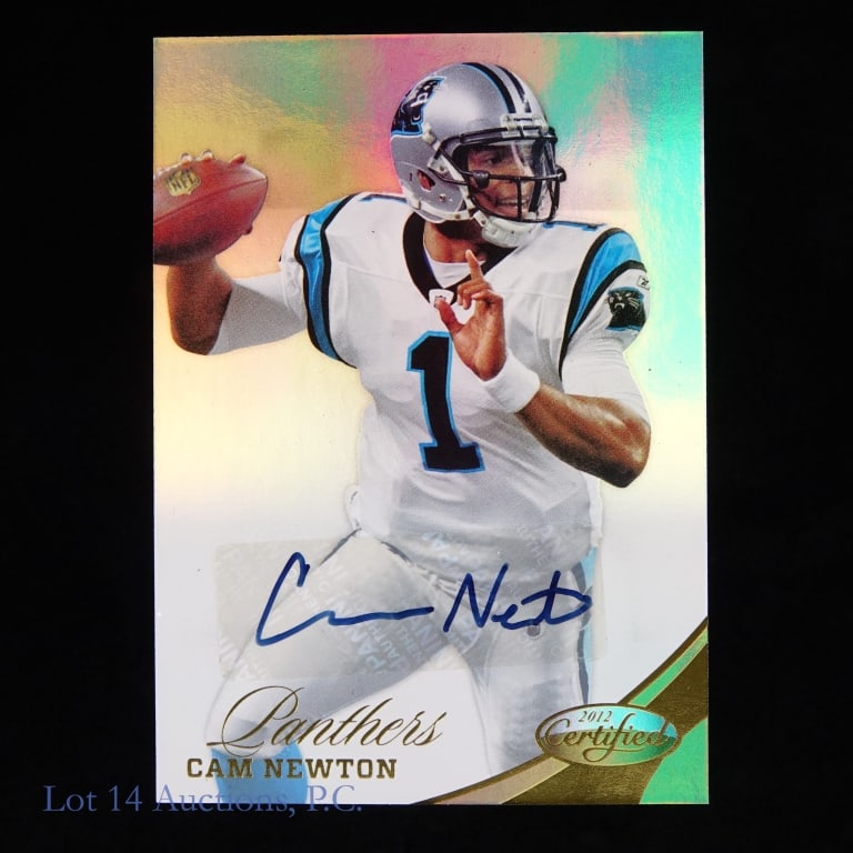 Cam Newton 2012 Panini Certified Mirror Gold Auto Card, #21/25: Panthers Cam Newton 2012 Panini Certified Mirror Gold auto card. 21 / 25.