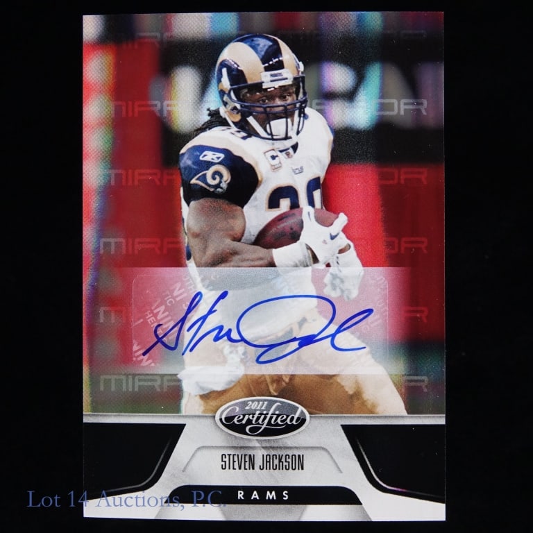 Steven Jackson 2011 Panini Cert Mirror Black Auto Card #1/1: Rams Steven Jackson 2011 Panini Certified Mirror Black auto card. Numbered 1 / 1.