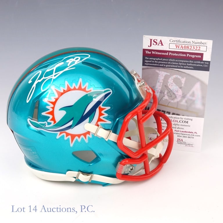 Jason Taylor Signed Dolphins Mini Helmet JSA: Jason Taylor signed Miami Dolphins mini helmet. Signed in the presence of a JSA WPP Witnessed Protection Program representative. JSA COA #WA082322.