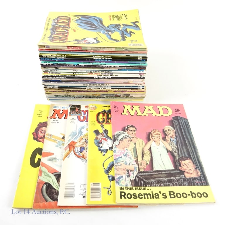 Mad & Cracked Magazines (+40): Mad & Cracked Magazines (+40). Collection of over 40 Mad and Cracked Magazines including multiple specials. Dates range from 1960's to 1990's. Conditions range from well maintained to well 