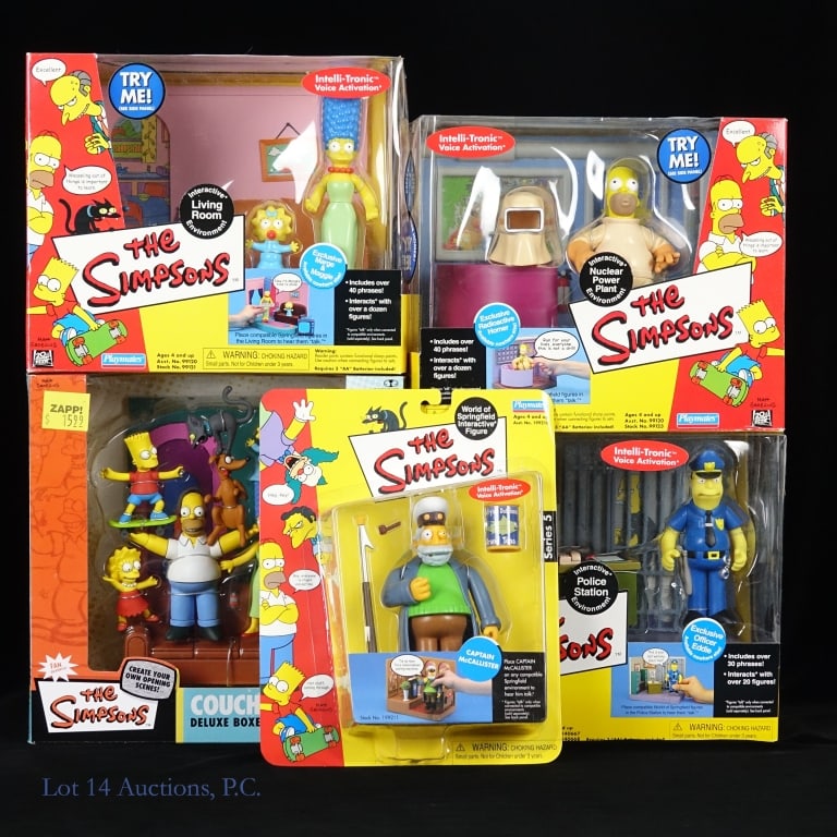 NIB Simpsons Interactive Sets & Characters (5): NIB Simpsons Interactive Sets & Characters (5). Collection of New In Box interactive playsets and characters from The Simpsons. McFarlane Toys - Couch Gag. Playmates Intelli-tronic sets: 