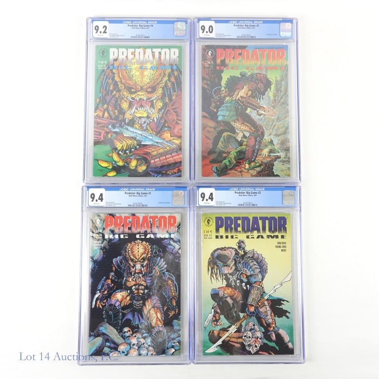 CGC Graded Predator Big Game #1-4 Dark Horse (4): CGC Graded Predator Big Game #1-4 Dark Horse (4). CGC graded issues #1-4 of Predator Big Game from Dark Horse Comics. #1 (9.4) Trading cards included. #2 (9.4). #3 (9.0). #4 - 9.2. Case