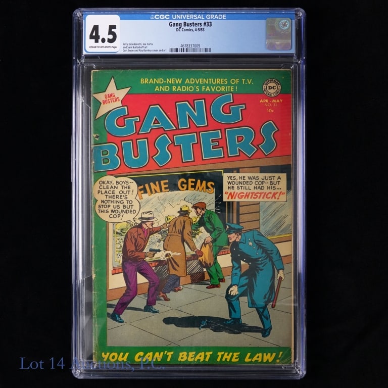 1953 Gang Busters #33, CGC Graded 4.5, DC: Gang Busters #33, CGC Graded 4.5, DC. CGC graded 4.5 copy of Gang Busters #33. April / May, 1953. Cream to off-white pages. Case shows little to no wear and tear. See photos for more details