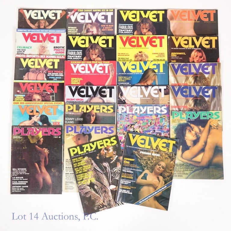 XXX Players & Velvet Magazines (+20): XXX Players & Velvet Magazines (+20). ADULT ONLY. 18 AND OVER. NOT FOR SALE TO MINORS OR MINERS. Collection of over 20 Players and Velvet magazines including: Players Vol. 1#2 and Velvet Vol. 1 #1. It