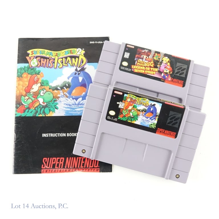 Super Nintendo SNES Mario Games (2): Two (2) Super Nintendo SNES game cartridges - Super Mario RPG Legend Of The Seven Stars and Super Mario World Yoshi's Island (manual included).