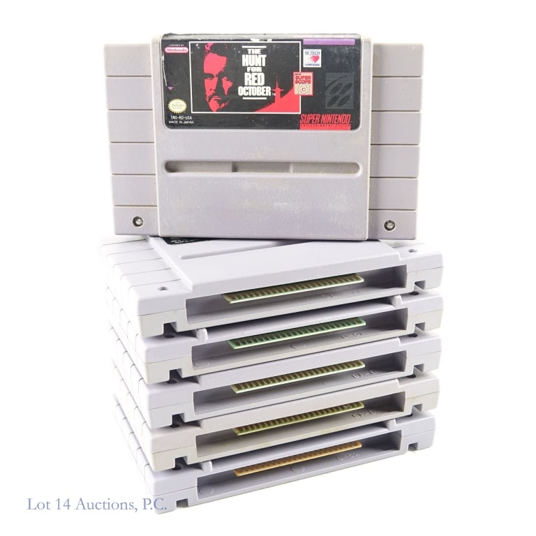 Super Nintendo SNES Game Cartridges (6): Six (6) Super Nintendo SNES game cartridges - Earthworm Jim 2, Lemmings, UN Squadron, Blackthorne, The Hunt For Red October, and D - Force.