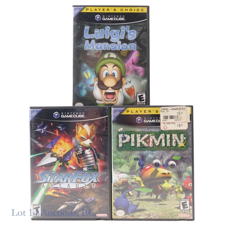 Nintendo GameCube Games (3): Three (3) Nintendo GameCube in original cases - Luigi's Mansion (with booklet), StarFox Assault (with booklet), and Pikmin (no booklet).