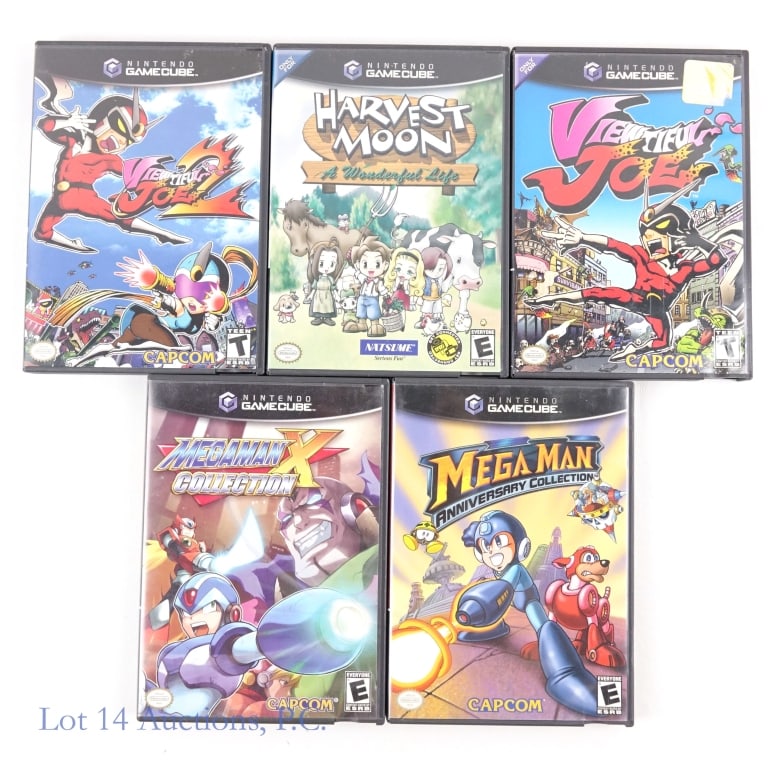Nintendo GameCube Games Mega Man And More (5): Five (5) Nintendo GameCube games in original cases - Mega Man X Collection (no booklet), Mega Man Anniversary Collection (with booklet), Viewtiful Joe (with booklet), Viewtiful Joe 2 (with booklet), a