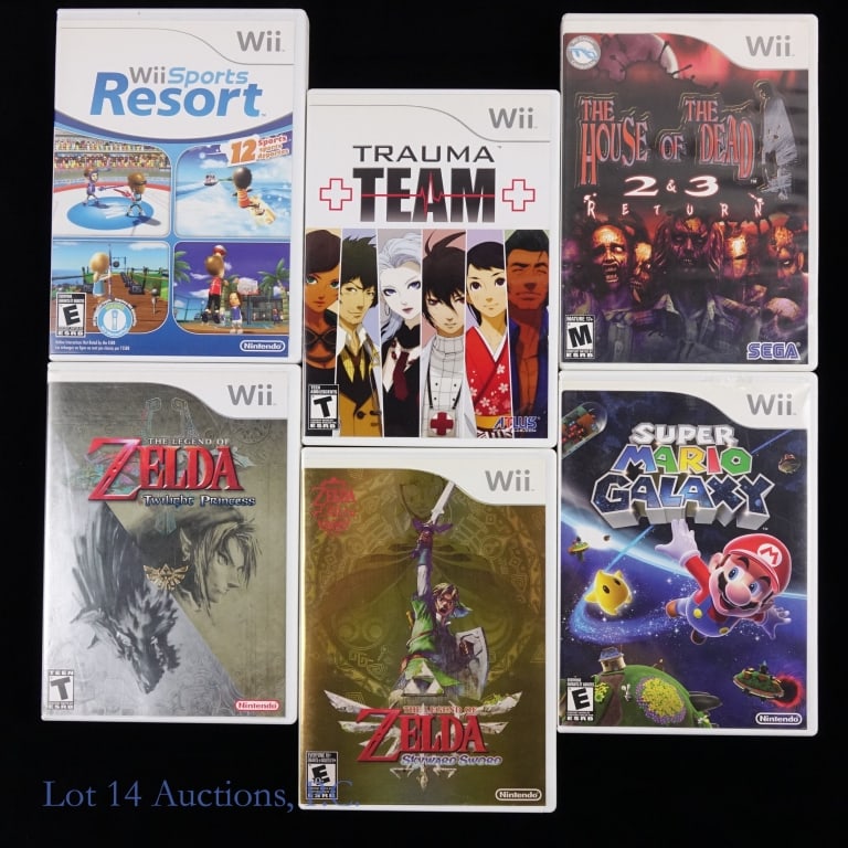Nintendo Wii Games Mario, Zelda & More CIB (6): Six (6) Nintendo Wii games in original boxes with manuals - Super Mario Galaxy, The Legend Of Zelda Skyward Sword, The Legend Of Zelda Twilight Princes, The House of The Dead 2&3 Return, Trauma Team,