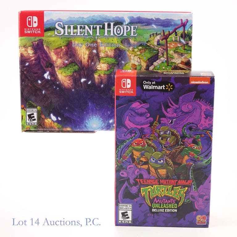 Nintendo Switch Ninja Turtles & Silent Hope Sets: Nintendo Switch Teenage Mutant Ninja Turtles Mutants Unleashed Deluxe Edition. Set includes game, artbook, keychains, pins, and tin case ****** Nintendo Switch Silent Hope Day One Edition. Set include