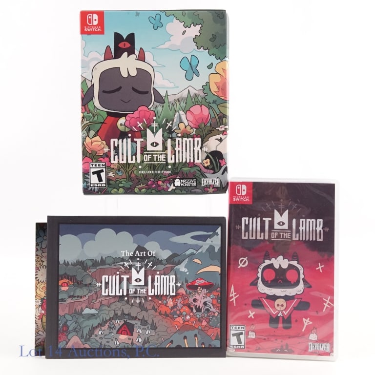 Nintendo Switch Cult Of The Lamb Deluxe Edition: Nintendo Switch Cult Of The Lamb Deluxe Edition. Set includes game, artbook, and a card with the soundtrack download code. Game is factory sealed but the outer box is opened.