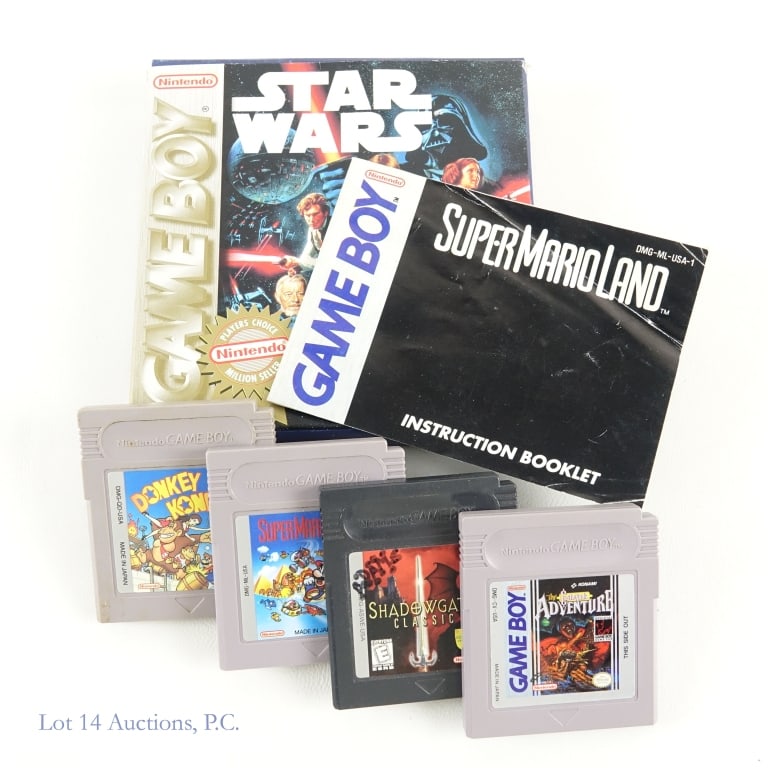 Nintendo Game Boy Games (5): Five (5) Nintendo Game Boy games - Super Mario Land (with manual), Donkey Kong, The Castlevania Adventure, Shadowgate Classic, and Star Wars (complete with manual in original box).