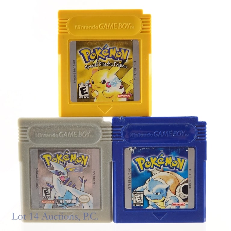 Pokemon Yellow, Silver & Blue Game Boy Games (3): Three (3) Authentic Game Boy Pokemon game cartridges - Yellow Special Pikachu Edition, Silver Version, and Blue.
