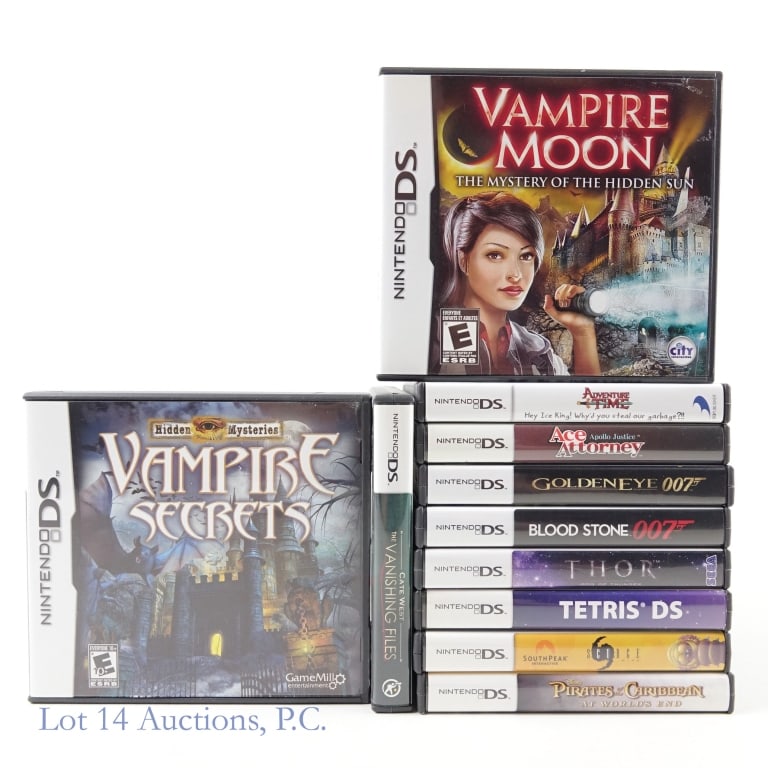 Nintendo DS Complete Games (11): Eleven (11) Nintendo DS games in original cases with booklets - Blood Stone 007, GoldenEye 007, Ace Attorney Apollo Justice, Adventure Time, Vampire Secrets, Cate West The Vanishing Files,
