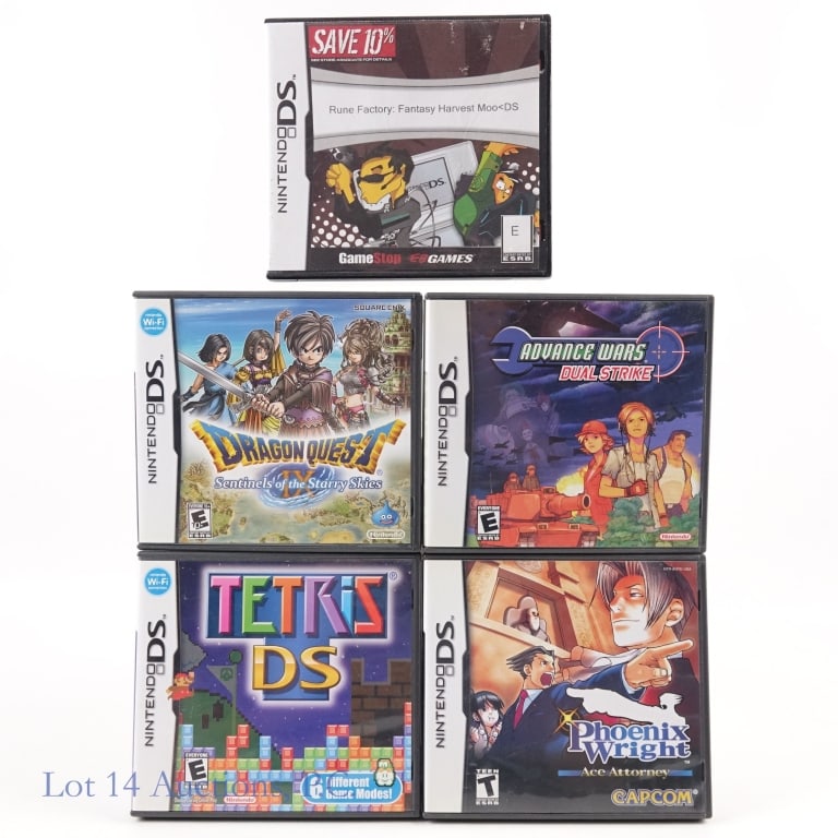 Nintendo DS Games (4 CIB +1): Four (4) Nintendo DS games in original cases with booklets - Dragon Quest IX Sentinels Of The Starry Skies, Advance Wars Dual Strike, Phoenix Wright Ace Attorney, and Tetris DS ****** Nintendo DS Rune
