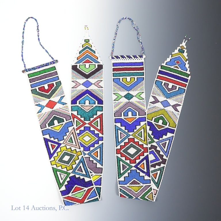 Ndebele Nyoga Beaded Wedding Veil (2 pcs): 2-piece hand-beaded wedding veil of Ndebele origin (modern South Africa - Zimbabwe). Our research indicates that this is called "Nyoga". Each piece is approximately 46.25" (excluding loop for