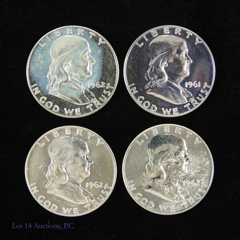 1961 & 1962 USA 90% Silver Proof Franklin 50c (4) (1 of 2)