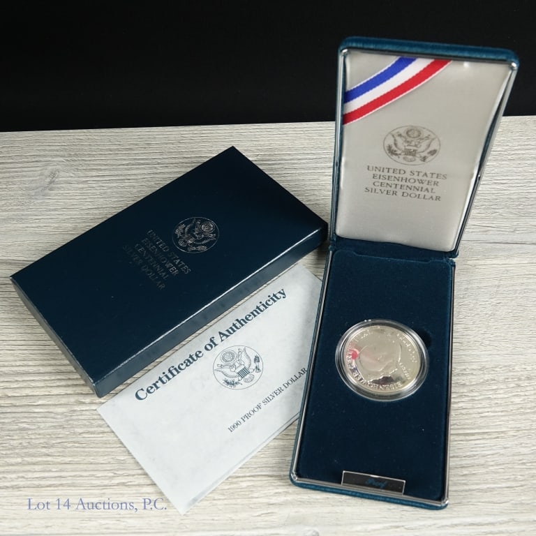 1990-P US Silver Proof IKE Comm. $1 in OGP w/ COA (1 of 3)