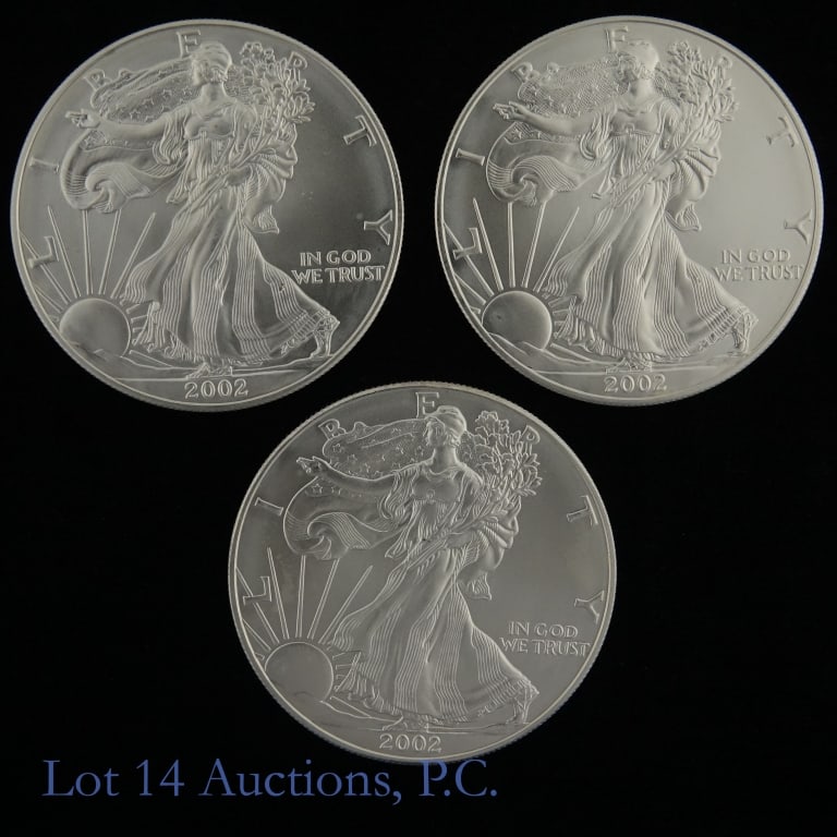 2002 (W) American Silver Eagle $1 Bullion (BU), 3 (1 of 2)