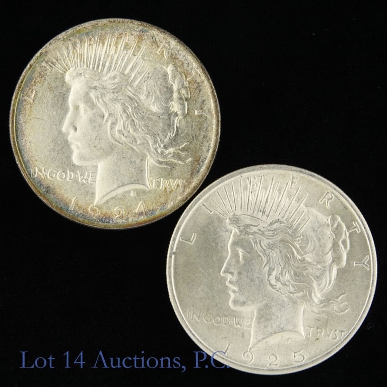 1924 & 1925 US Silver Peace Dollars CH BU*, 2 (1 of 2)