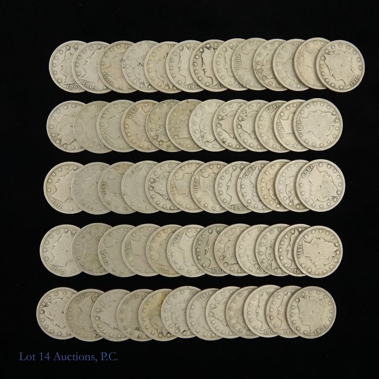 USA Liberty Head Nickels (Approx. 60): Approximately sixty (60) United States liberty head nickels. Per consigner, all handpicked from an accumulation of over 300 coins. Dates range from 1899 - 1912. Most are in G - VG condition. No
