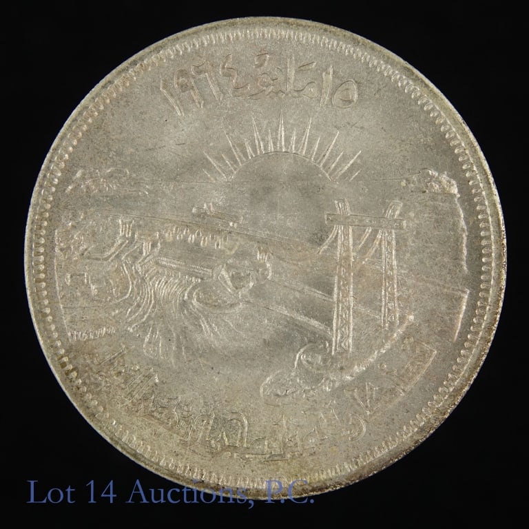 1964 Egypt 72%-Silver 50 Qirsh: 1384 (1964) Egypt silver 50 piastres (or 50 qirsh) (Cairo Mint). Per consigner, in GEM BU toned condition. Metal is 72.0%-silver, weighs 20 grams (ASW 0.463 ozt.). Commemorative piece celebrating