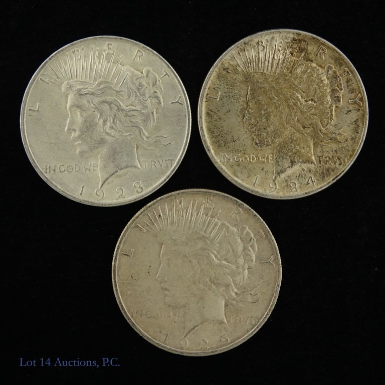 1923, 1924 & 1925s US Silver Peace Dollars (3) (1 of 2)
