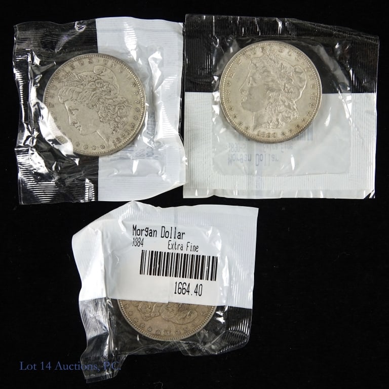 1883, 1884 & 1890s USA Silver Morgan $1, 3: Three (3) United States 90%-silver Morgan dollars (New Orleans Mint) graded by Littleton Coin Company and in their holders. Details as follows: ---1883 (P) in EF condition (mintage 12,290,000);