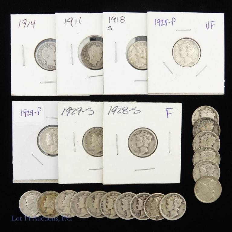 Various USA 90%-Silver Barber & Mercury 10c (23) (1 of 5)