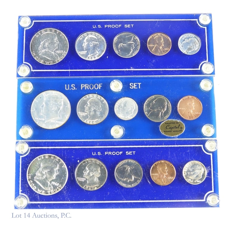 1962, 63 & 64 USA 90%-Silver Proof 5-Coin Sets, 3 (1 of 2)
