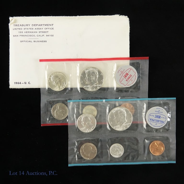 1964 P,D USA 10-Coin Silver Unc. Mint Set in OGP (1 of 3)