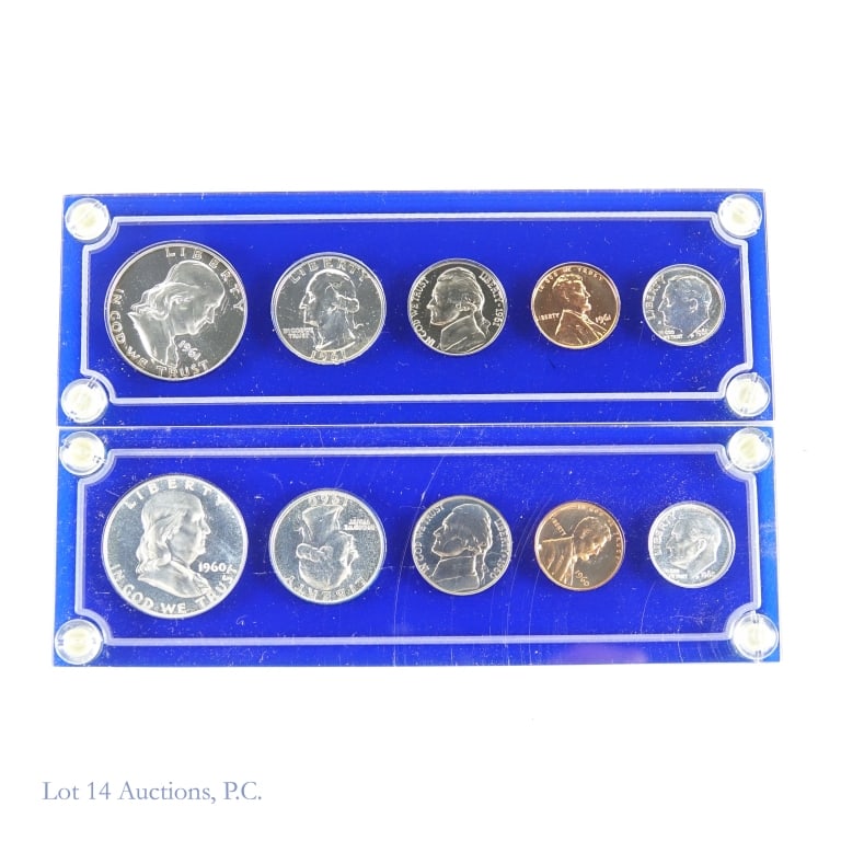 1960 & 1961 US 90%-Silver Proof 5-Coin Sets, 2 (1 of 2)