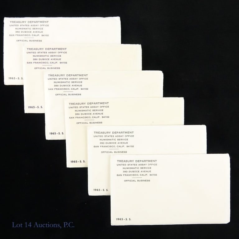 1965 (S) USA Silver 5-Coin Special Mint Sets, 6: Six (6) 1965 (S) United States 40%-silver 5-coin special mint sets (San Francisco Mint) in OGP. Per consigner, sets feature proof like coins and were struck in years when no proof sets were made.