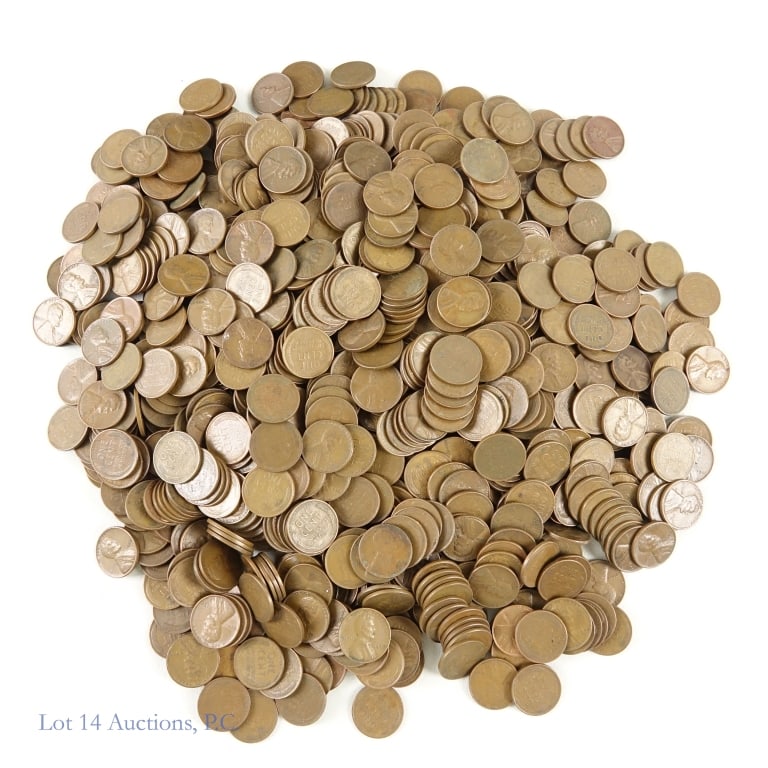 Lincoln Wheat Cents (Approx. 1,040): Approximately 1,040 United States Lincoln wheat cents. Per consigner, coins range from G - AU, are unsearched for varieties, and virtually all of the culls have been removed. *** Lot 14 Auctions