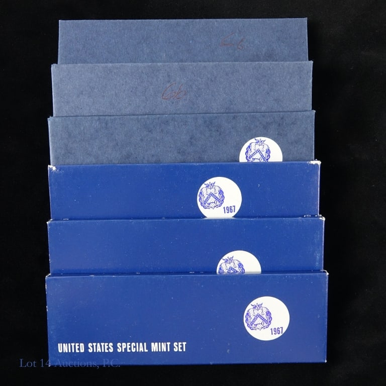1966 & 1967 US 40%-Silver 5-Coin SMS, 6: Six (6) United States 40%-silver proof like special mint sets (SMS) San Francisco Mint) in OGP. Struck in year no proof sets made. Includes the following: ---1966 sets (2); and ---1967 sets (4). Kenne