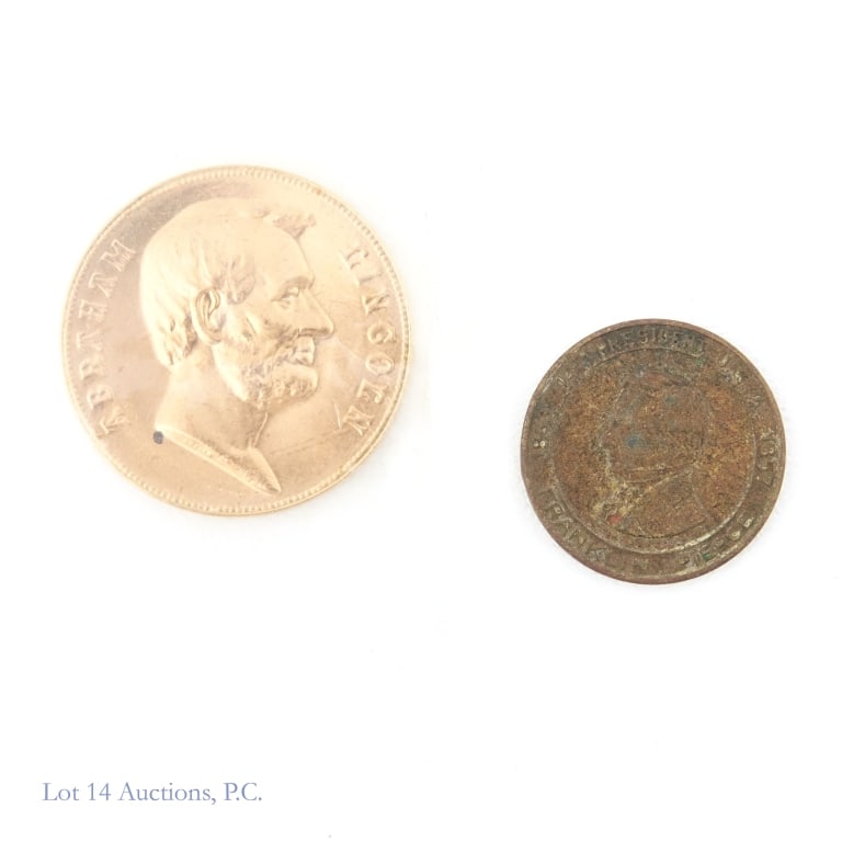 USA Presidents Token & Medal (2): Two (2) United States president token and medal as follows: ---1853-1857 Franklin Pierce copper token (Scovill Manufacturing Company of Waterbury, Connecticut) during the early 20th century. Obverse: