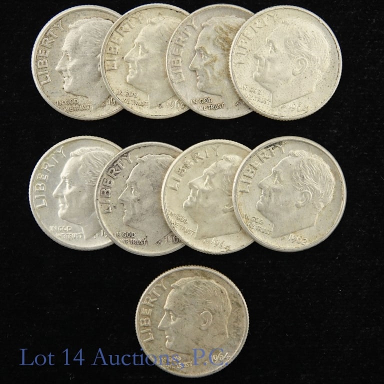 US 90%-Silver Roosevelt Dimes (ASW 0.6 Ozt.), 9 (1 of 3)