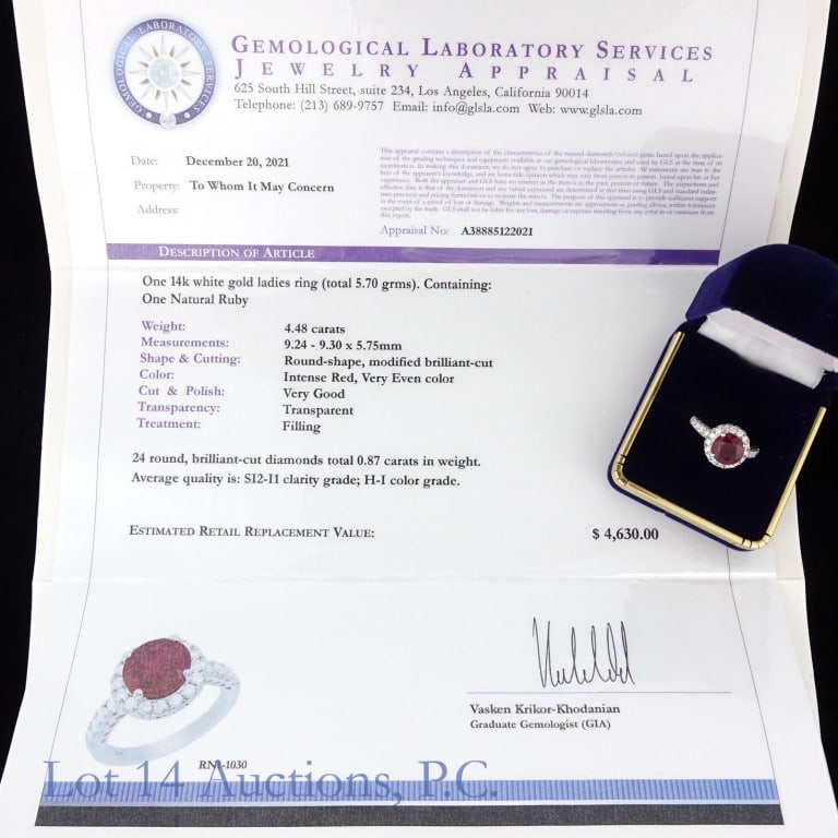 14k White Gold Ruby & Diamonds Ring - 2