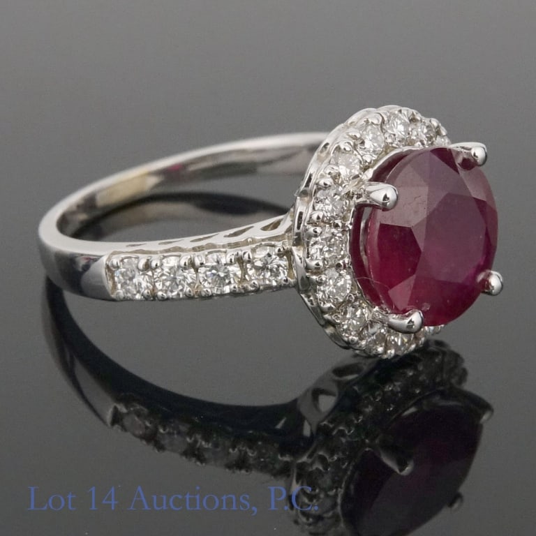 14k White Gold Ruby & Diamonds Ring - 3