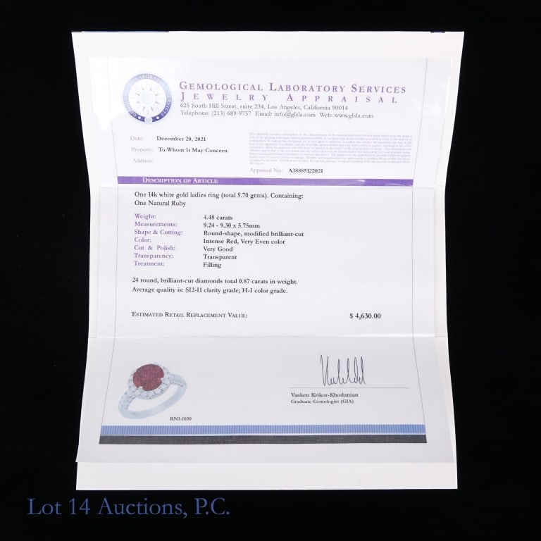 14k White Gold Ruby & Diamonds Ring - 7