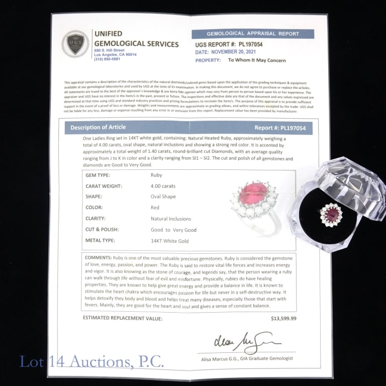 14k White Gold Ruby and Diamonds Ring - 2