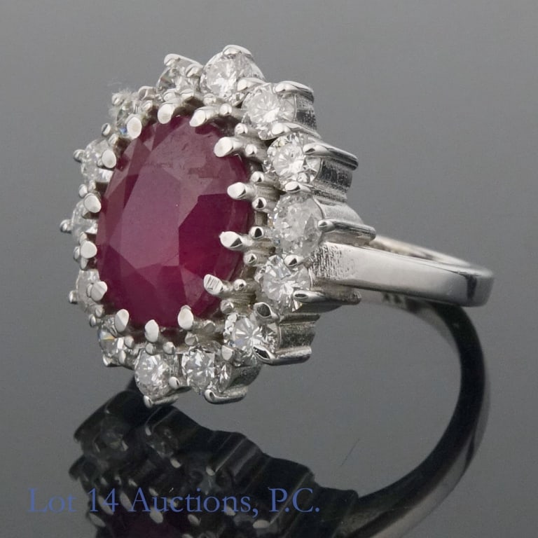 14k White Gold Ruby and Diamonds Ring - 3