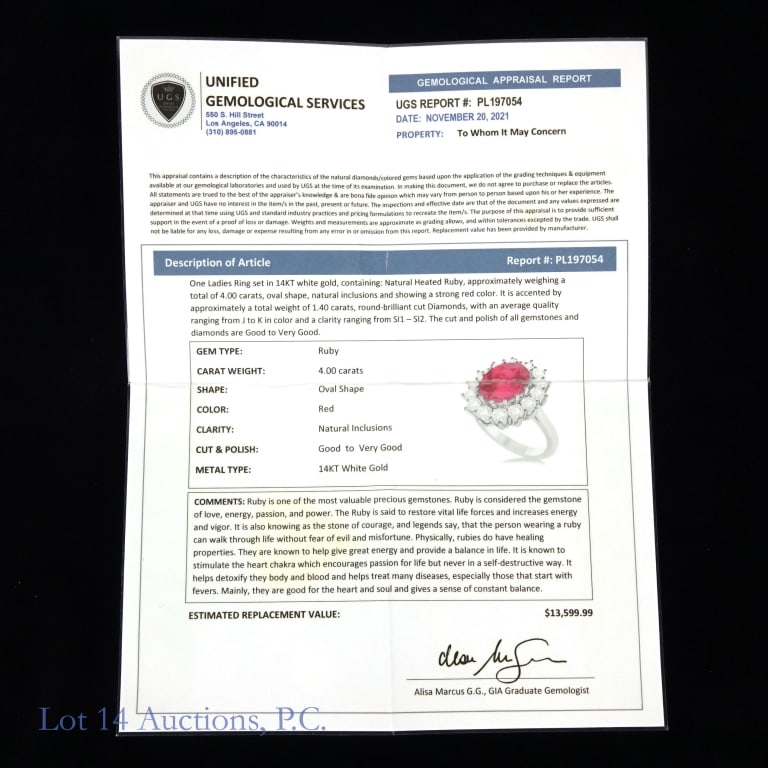 14k White Gold Ruby and Diamonds Ring - 7