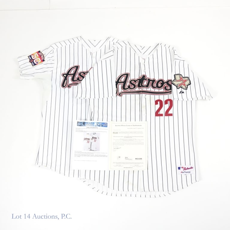 Astros Roger Clemens & Tyler Greene Signed Jerseys: This lot includes a Majestic size 48 Houston Astros 2012 Tyler Greene home jersey which is identified as Set 1 2012 flag tag \ "Astros" \ number 23 \ "Greene" and a Houston Astros Majestic size