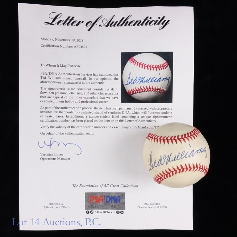 Ted Williams Signed Baseball (PSA LOA) - 2
